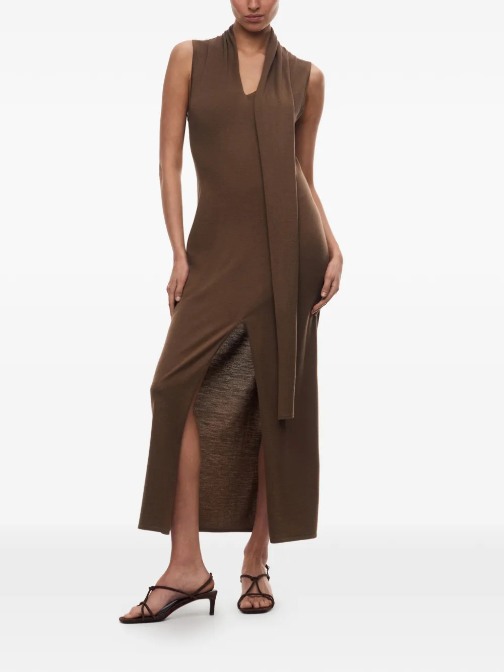 12 STOREEZ Carolyn V-neck midi dress - Marrone