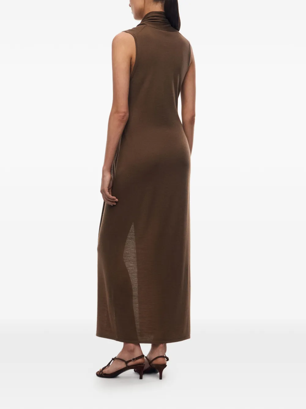12 STOREEZ Carolyn midi-jurk met V-hals Bruin