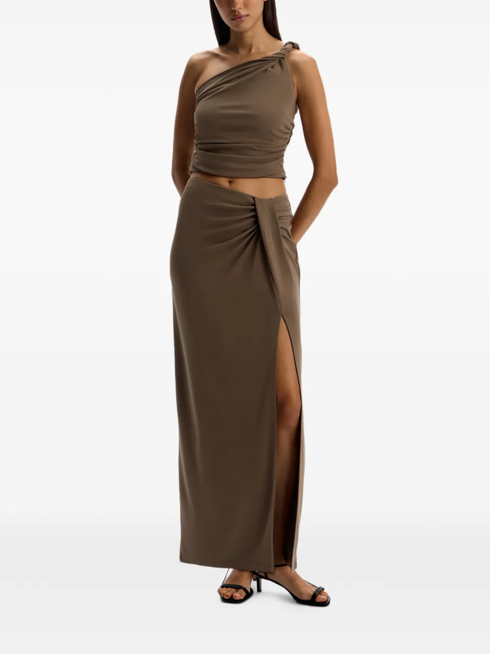 12 STOREEZ Gedrapeerde maxi-rok Bruin