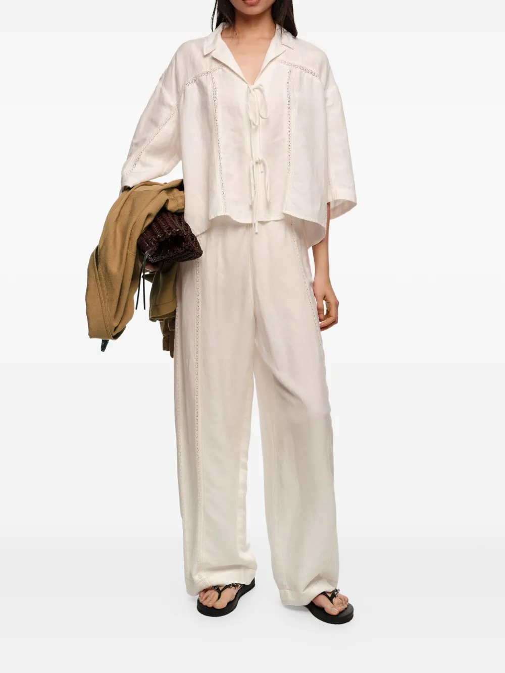BIMBA Y LOLA Linnen blouse met strikken en kant Wit