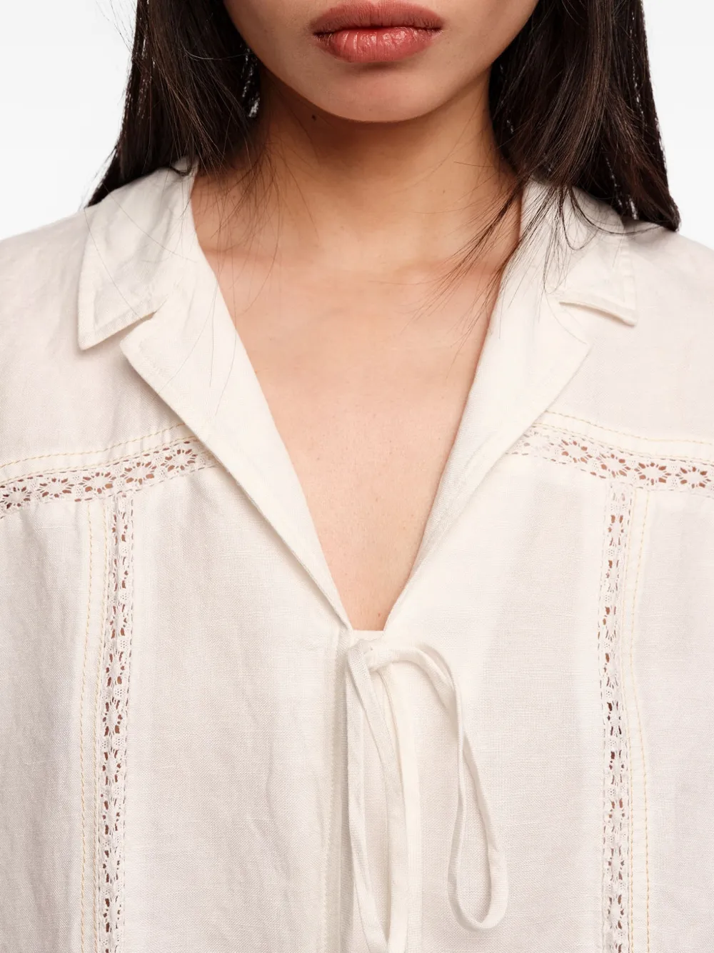 BIMBA Y LOLA Linnen blouse met strikken en kant Wit