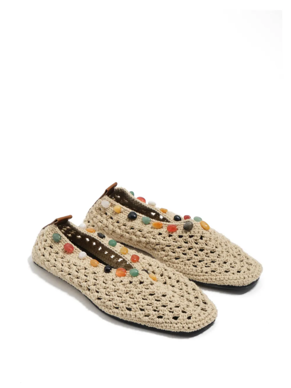 Bimba y Lola Gehaakte ballerina's verfraaid met kralen Beige