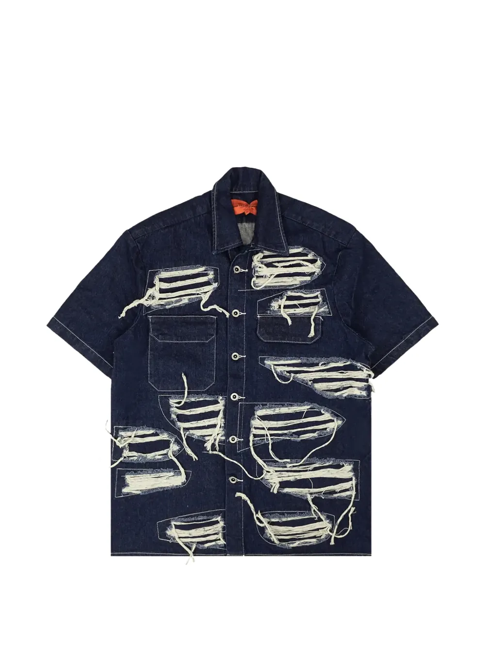 Who Decides War distressed short-sleeve denim shirt - Blu