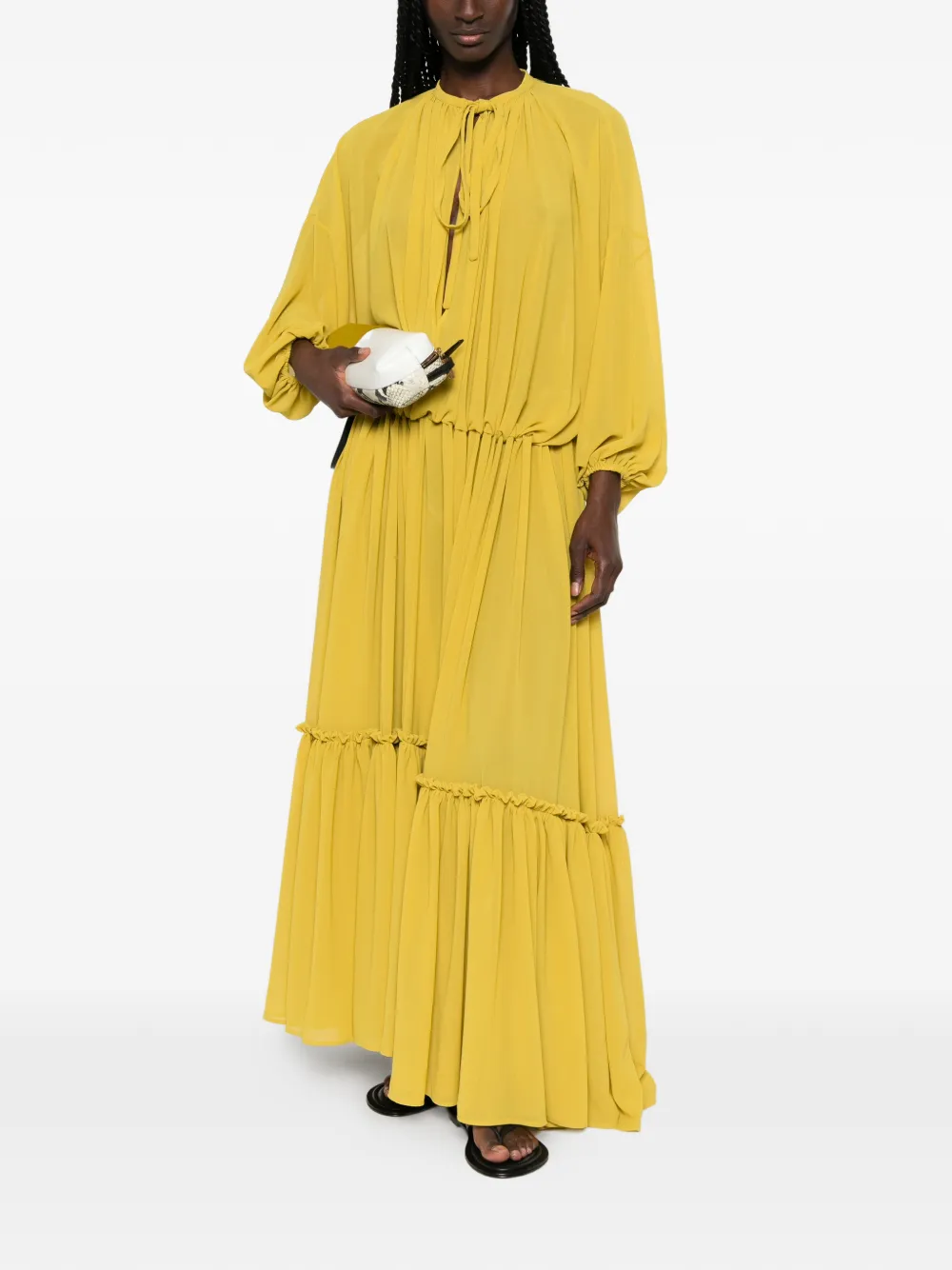  The M.. Vestido Largo Con Volantes - Amarillo 