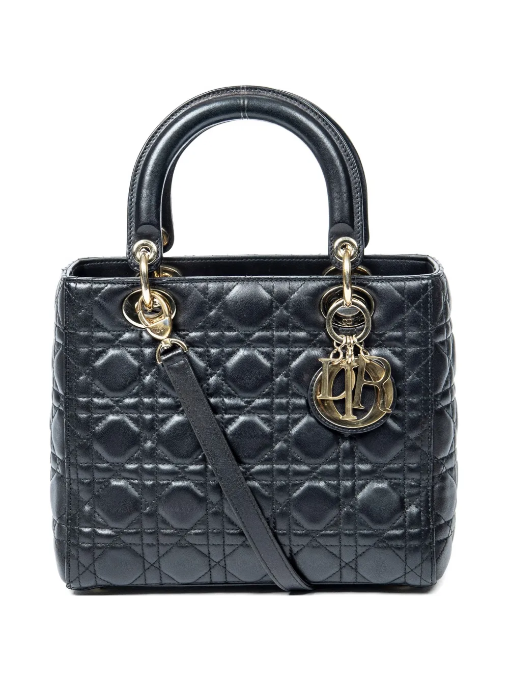 Pre-owned Dior Cannage Lady Tote Bag In Black