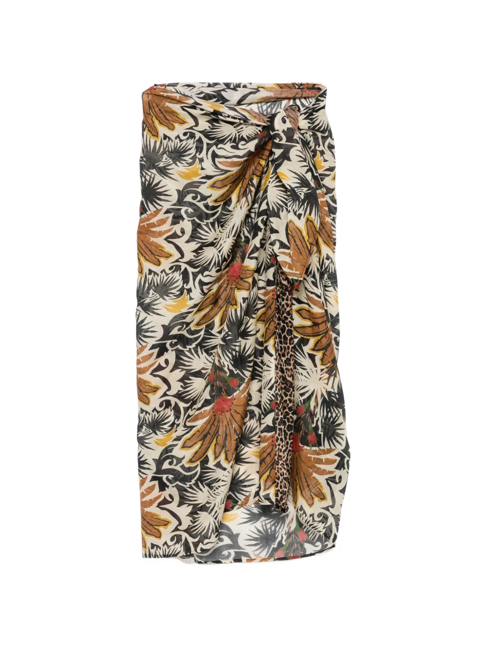 floral-print leopard-trim sarong