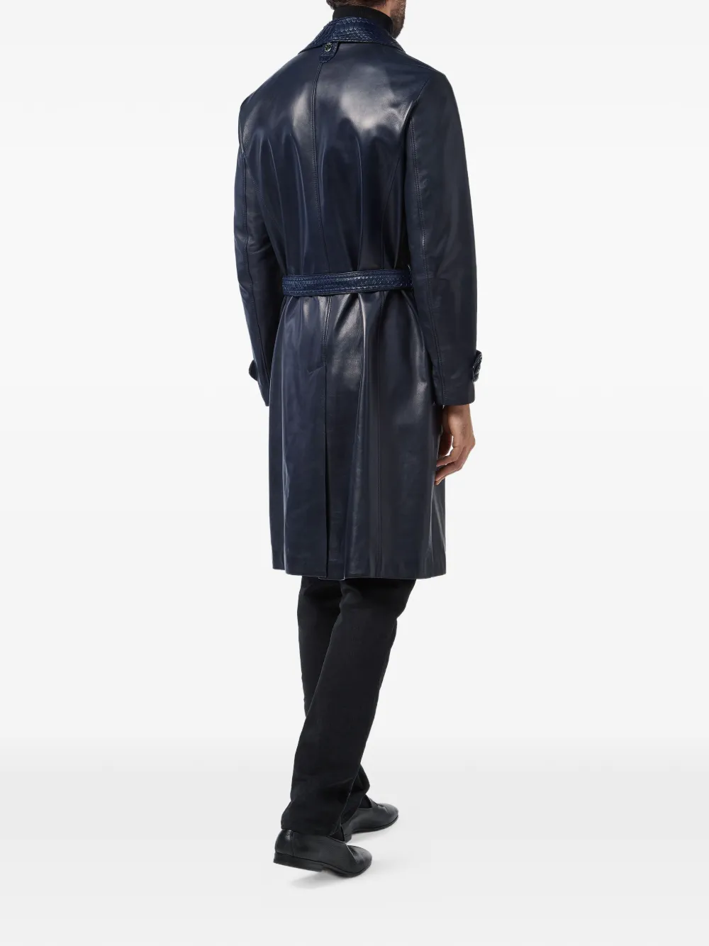 Billionaire Leren jack met dubbele rij knopen en pythonprint Blauw