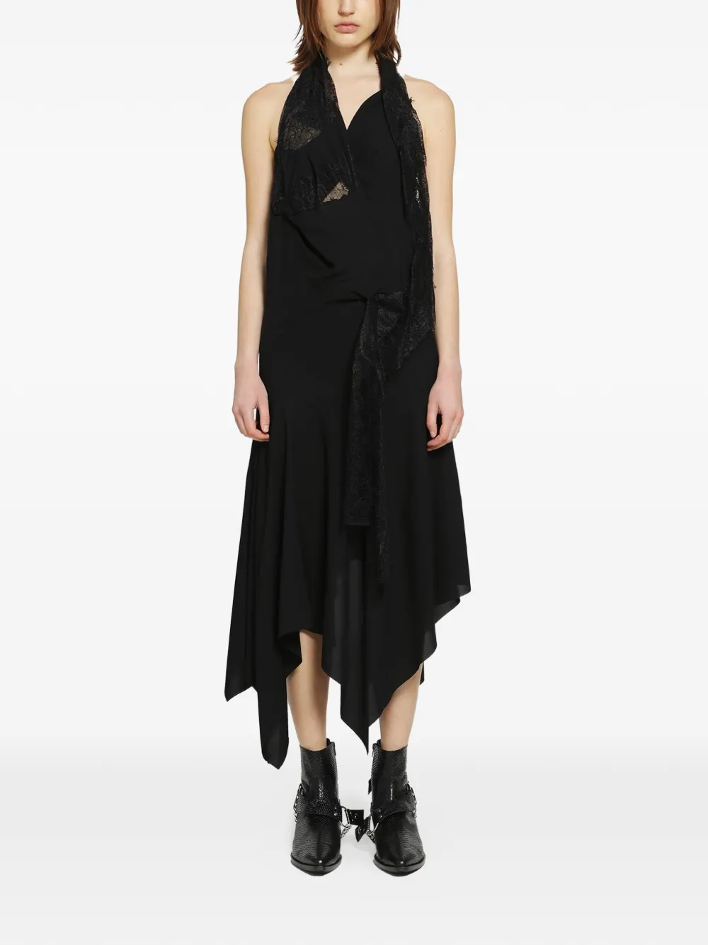 Junya Watanabe asymmetric lace-panel dress - Schwarz