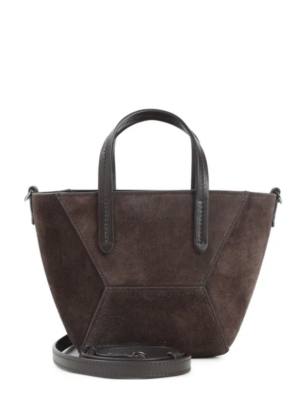 Brunello Cucinelli Mini Suede Panelled Tote Bag in Brown