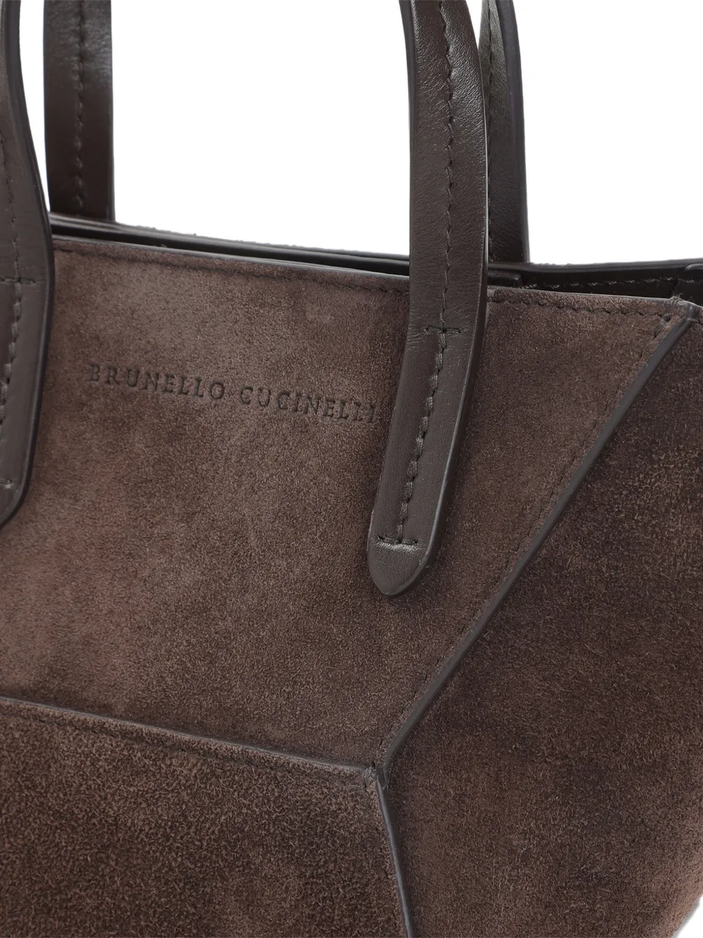 Brunello Cucinelli Mini Suede Panelled Tote Bag in Brown, view 4