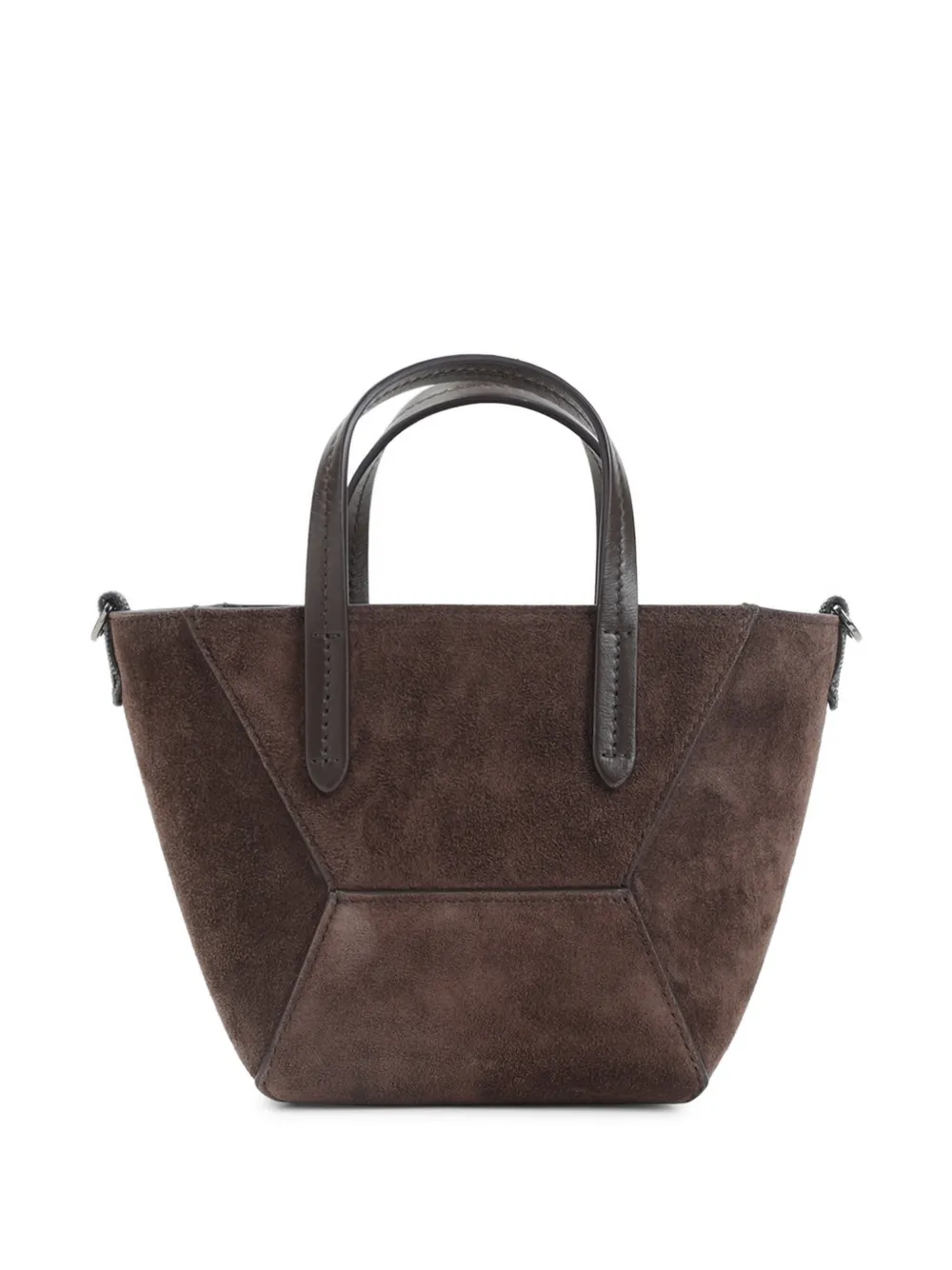 Brunello Cucinelli Mini Suede Panelled Tote Bag in Brown, view 2