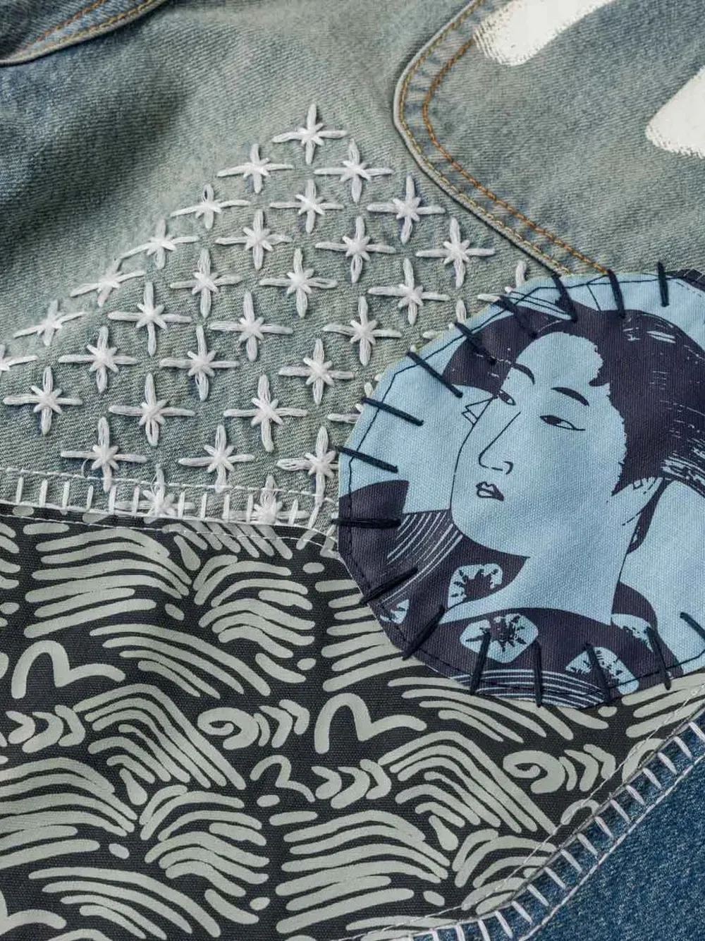  Evisu Pantalones Vaqueros Cortos Con Parche Sashiko - Azul 