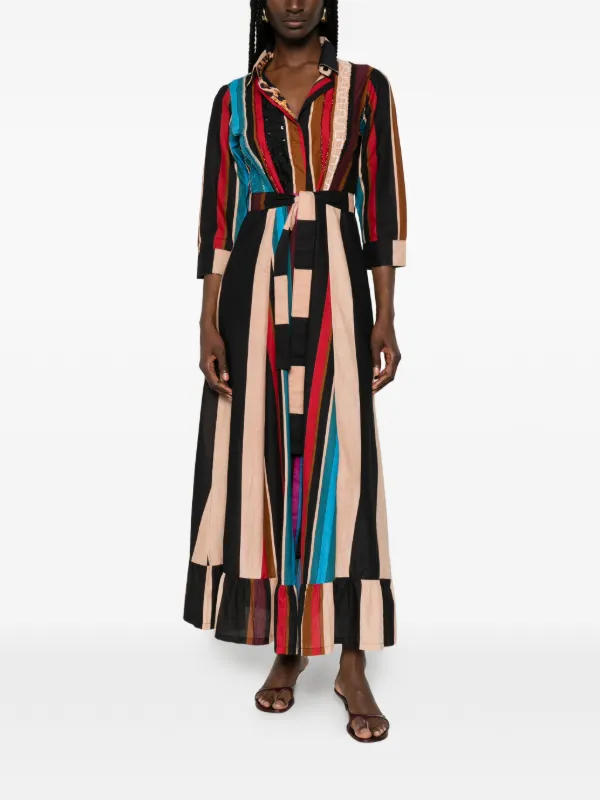 striped sequin maxi dress Striped sequin-embellished metalic crochet-knit maxi dress - black