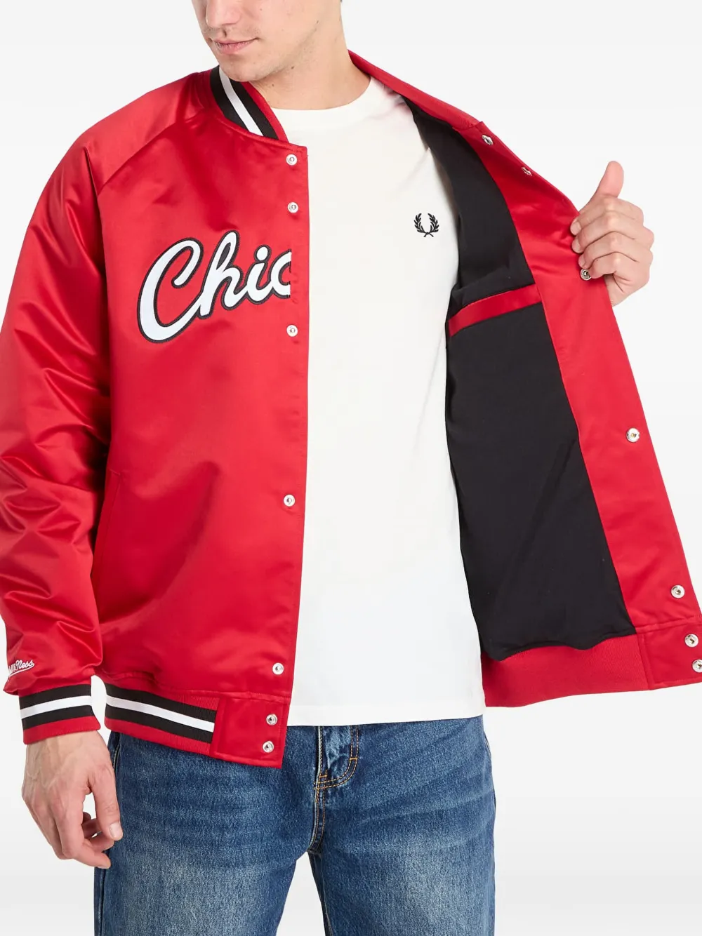Mitchell & Ness NBA logoprinten bomberjack Rood