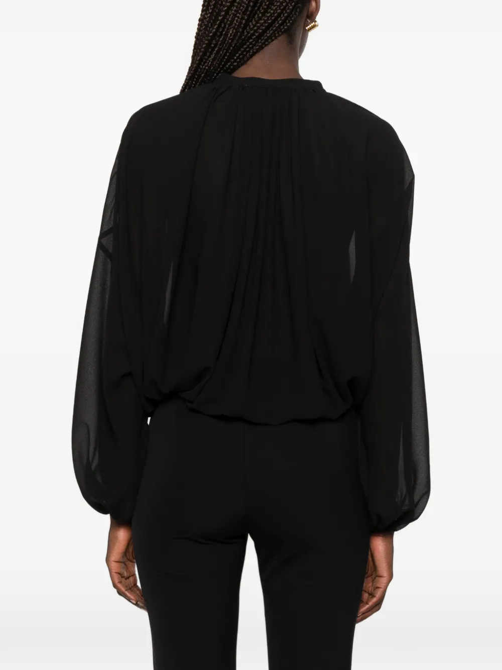 the M.. Elvira blouse met gestrikte hals en ballonmouwen Zwart