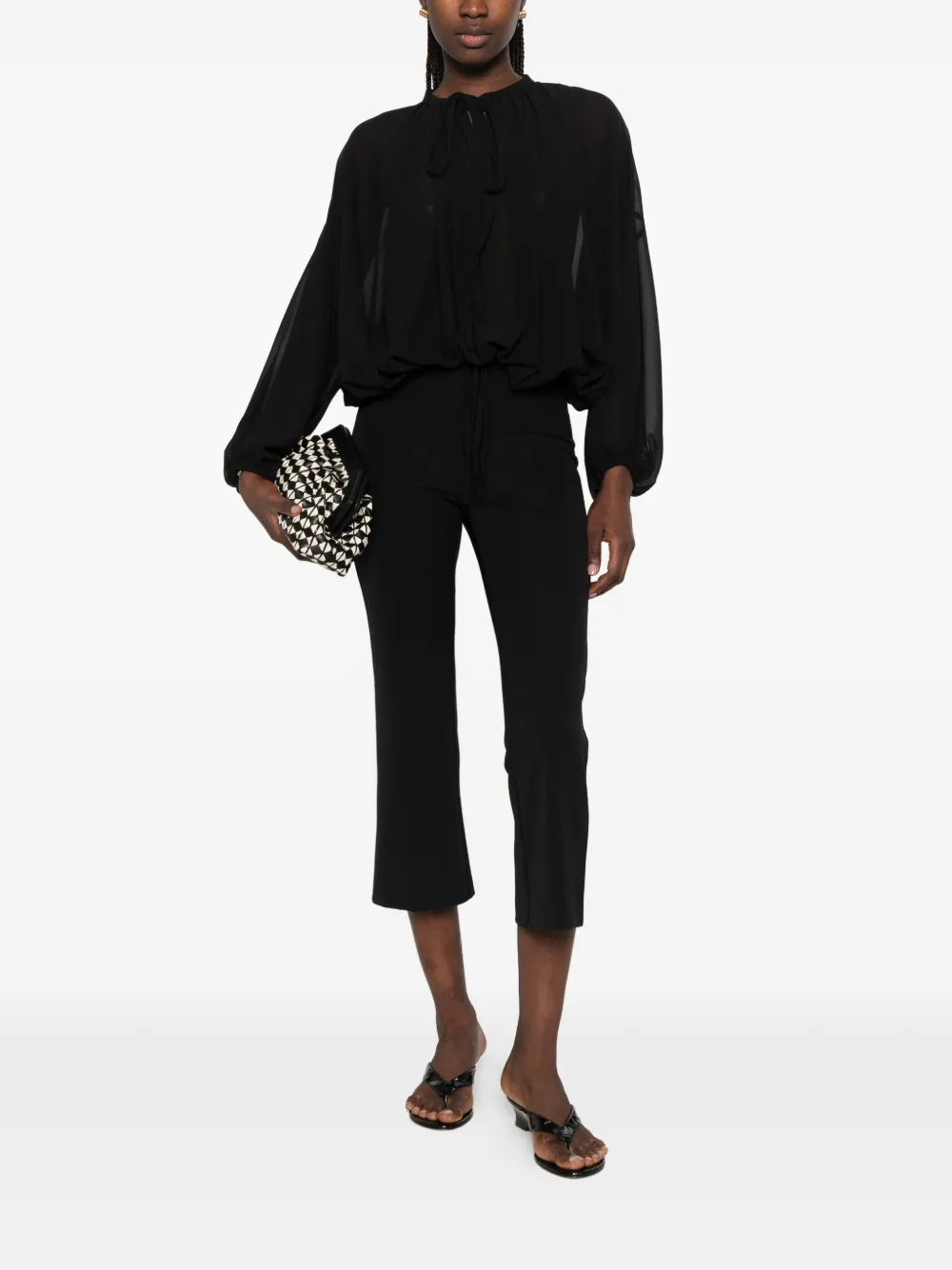 the M.. Elvira blouse met gestrikte hals en ballonmouwen Zwart