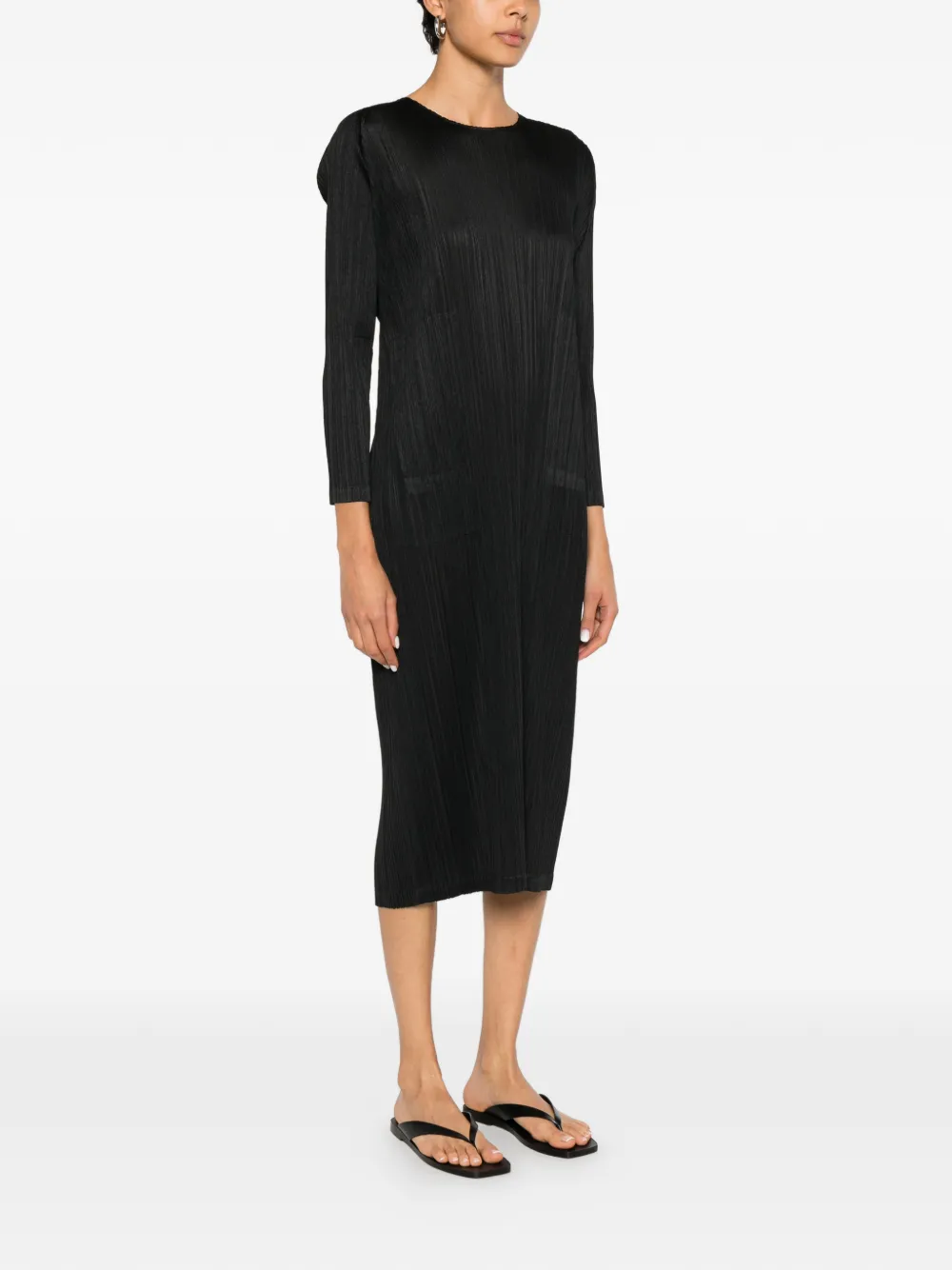 Pleats Please Issey Miyake Midi-jurk met plissé-effect en lange mouwen Zwart