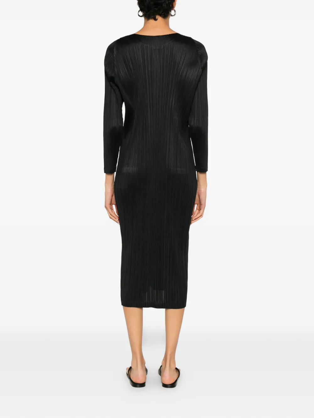 Pleats Please Issey Miyake Midi-jurk met plissé-effect en lange mouwen Zwart