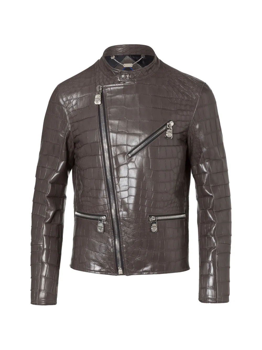 Billionaire crocodile-leather biker jacket - Marrone