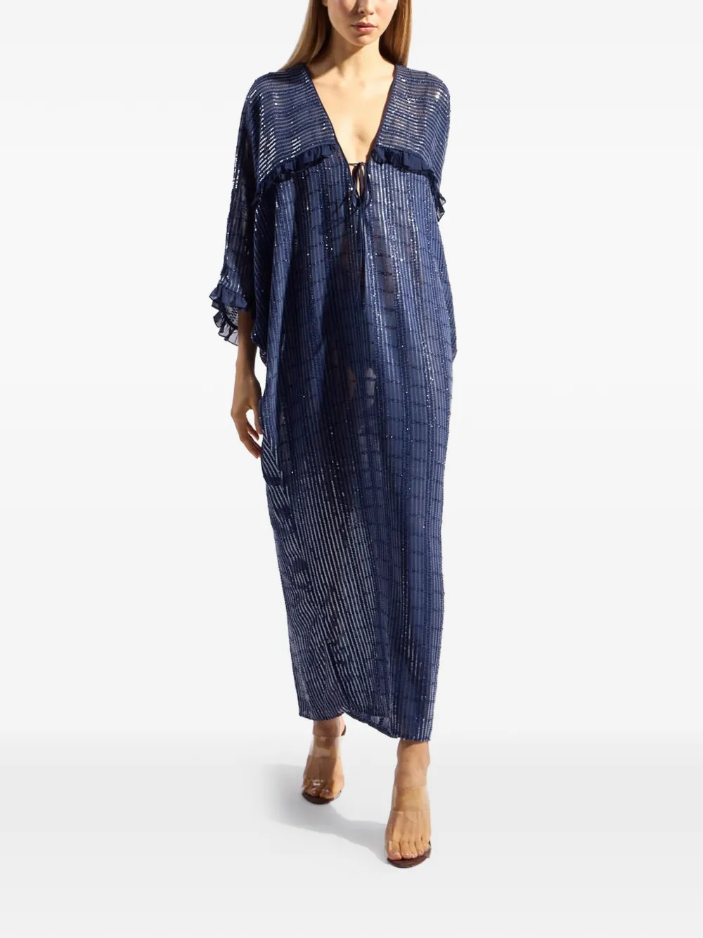 Adriana Degreas sequin-embellished ruffled kaftan - Blu