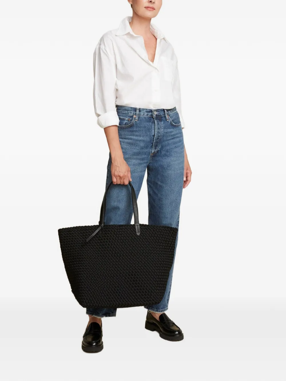 NAGHEDI Jet Setter grote handgeweven shopper Zwart