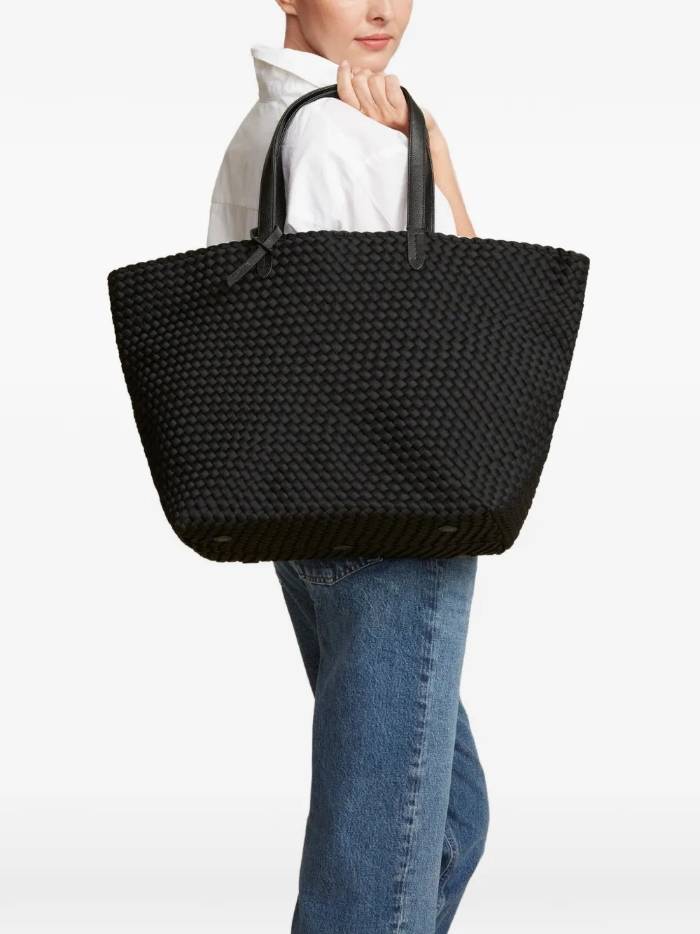 NAGHEDI Jet Setter grote handgeweven shopper Zwart