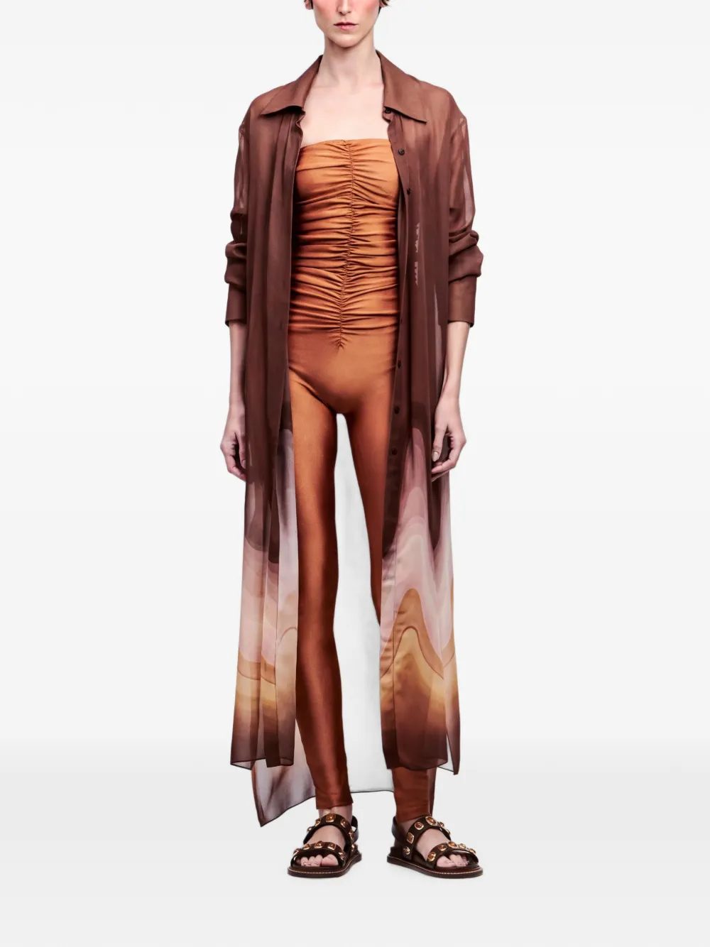 YUKIO Pantera Wave sheer shirt - Braun