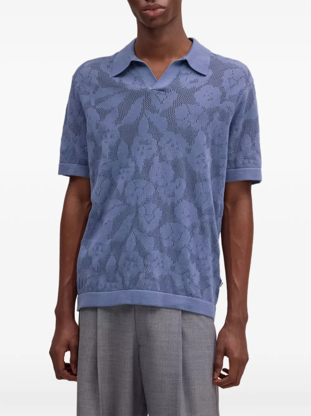 NN07 Ryan pointelle gebreid T-shirt met bloemen-jacquard Blauw
