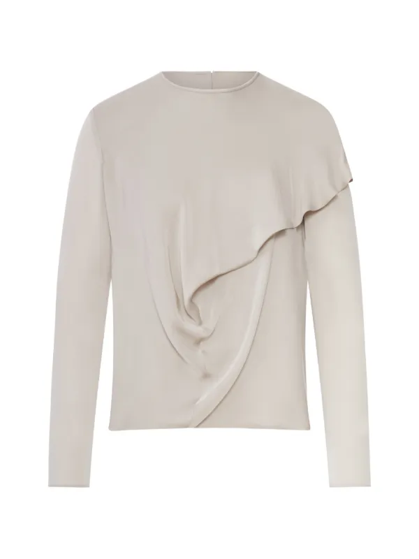 Giorgio Armani Draped Silk Blouse in Neutrals