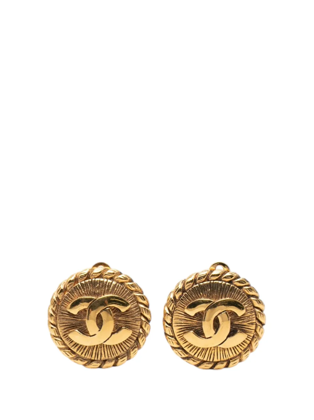 CHANEL Pre-Owned 1970-1980 Gold Plated CC Round Clip on Earrings costume earrings