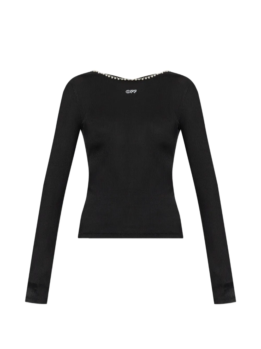 Off-White faux-pearl embellished ribbed top - Nero