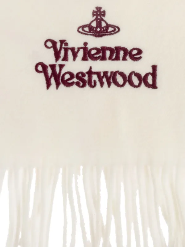 Vivienne Westwood logo-embroidered Fringed Scarf | White | FARFETCH