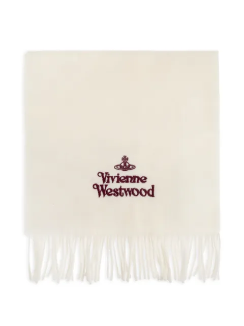 Vivienne Westwood embroidered-logo fringed scarf