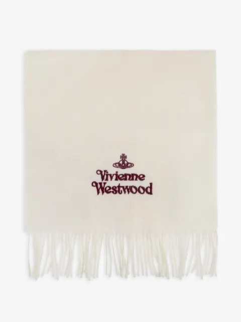 Vivienne Westwood embroidered-logo fringed scarf