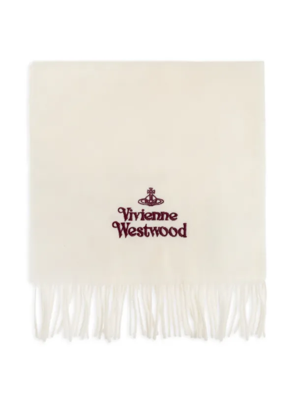 Vivienne Westwood logo-embroidered Fringed Scarf | White | FARFETCH