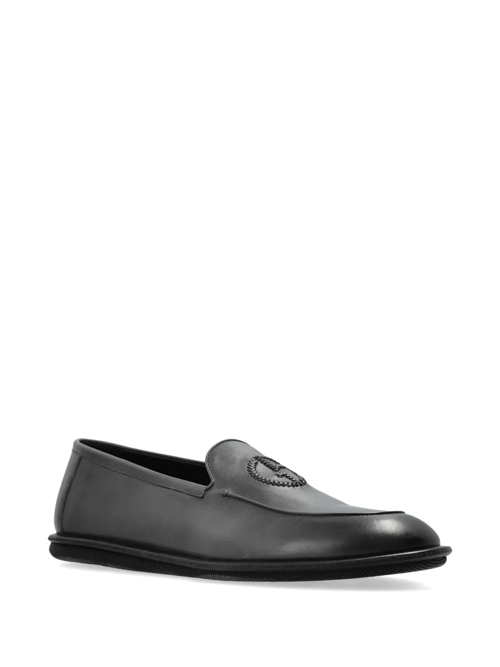 Giorgio Armani logo-embroidered leather loafers Zwart