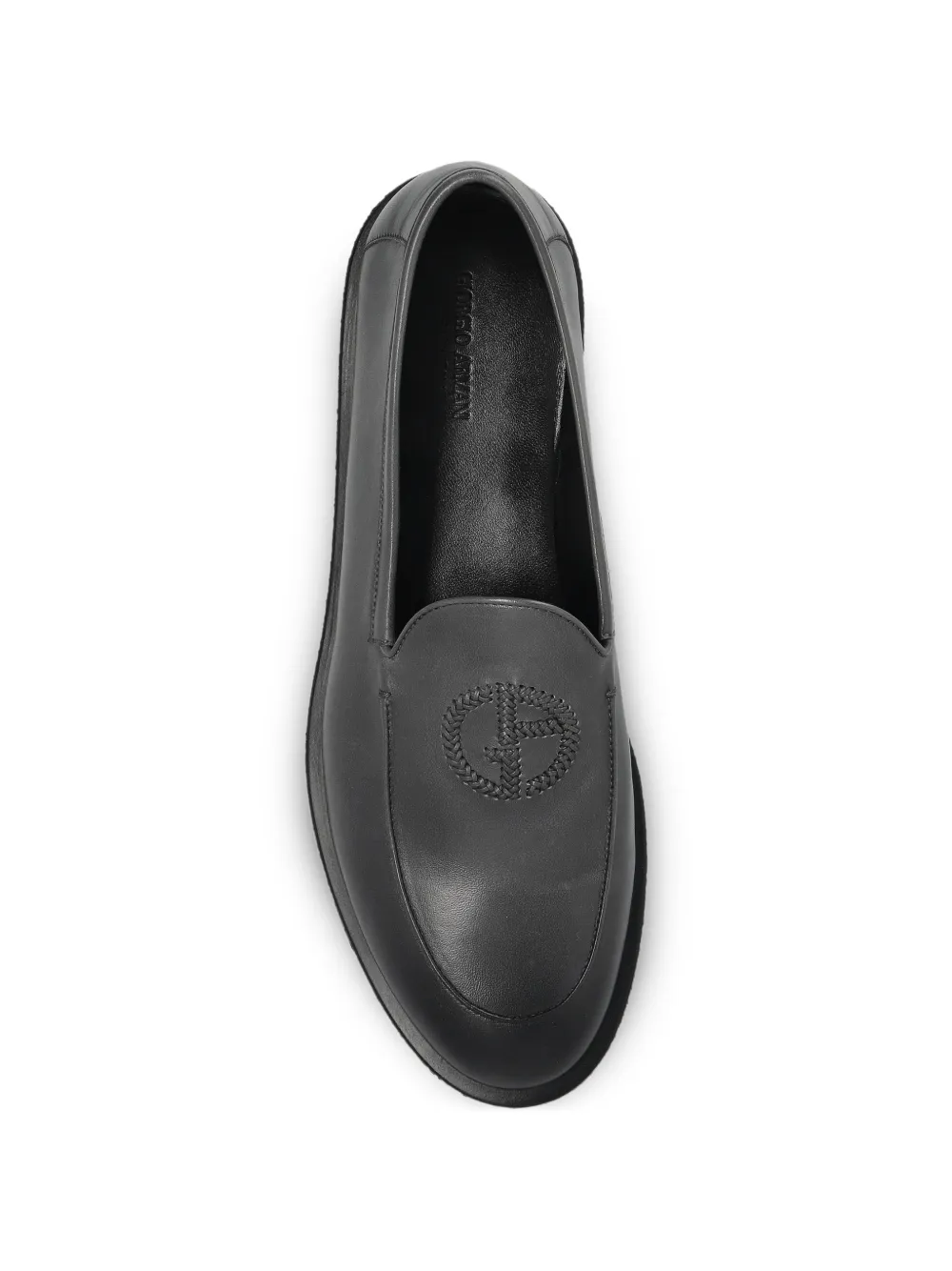 Giorgio Armani logo-embroidered leather loafers Zwart