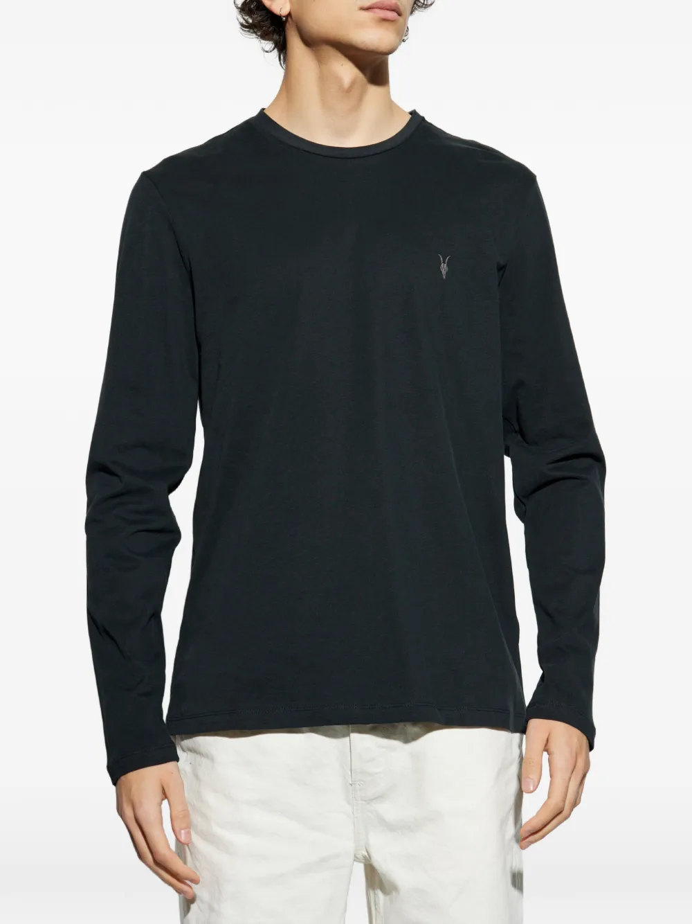 AllSaints Brace T-shirt met lange mouwen en doodskop-borduurwerk Zwart