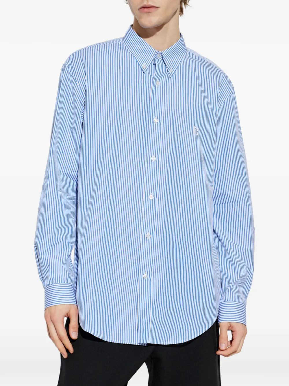 Balmain Gestreepte overhemd met geborduurd logo Blauw