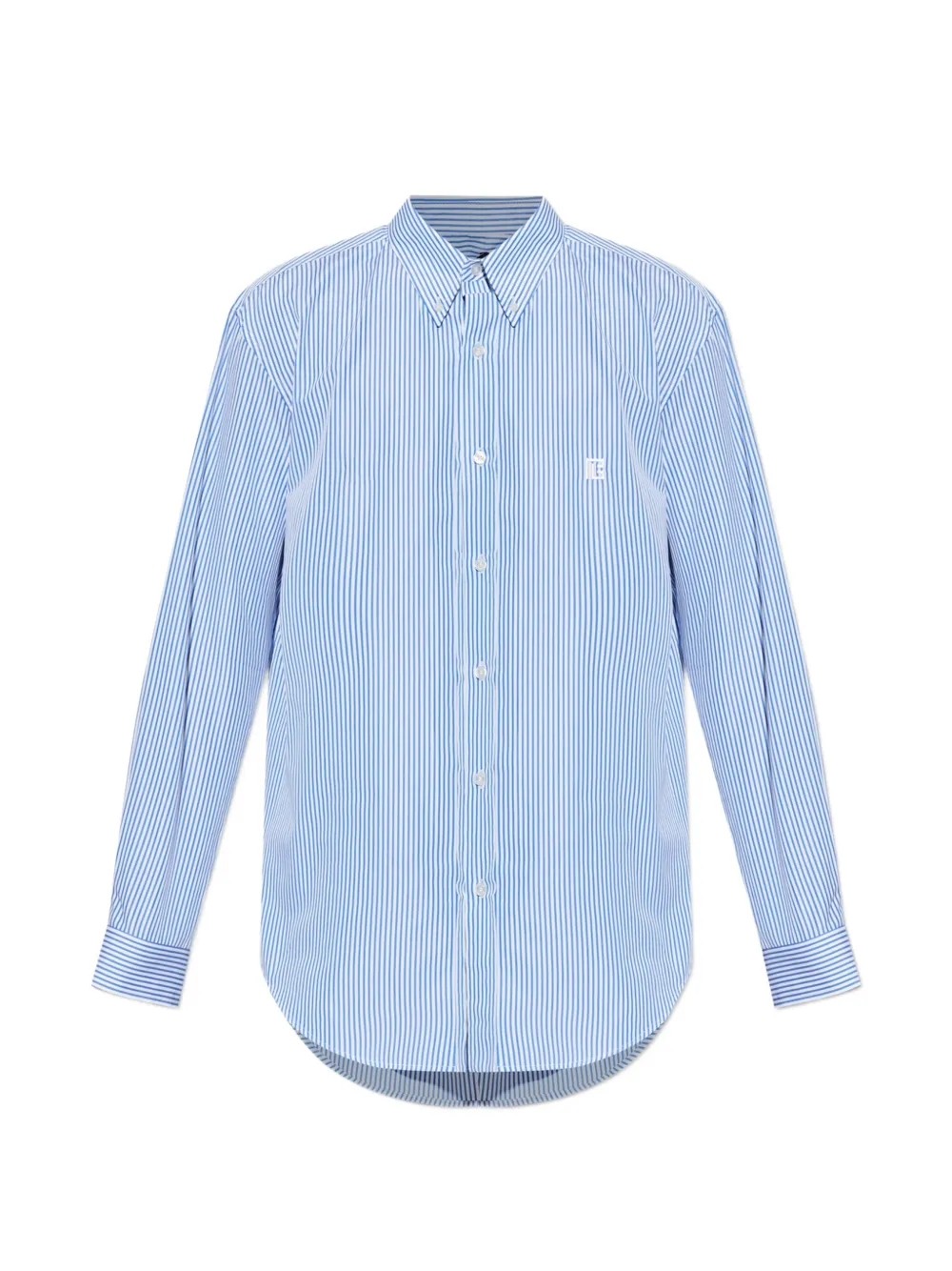 Balmain striped-pattern logo-embroidered shirt - Blue