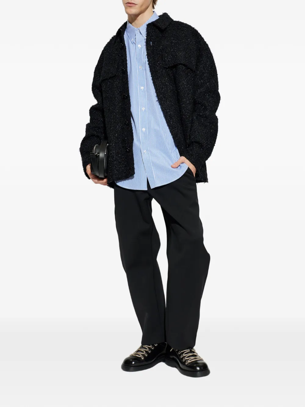 Balmain Gestreepte overhemd met geborduurd logo Blauw