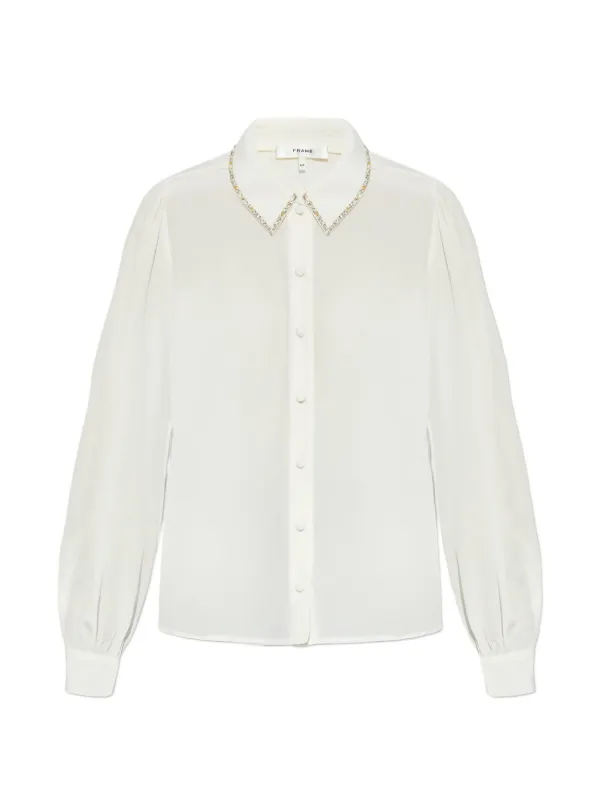 Frame Bead-embellished Silk Shirt in White