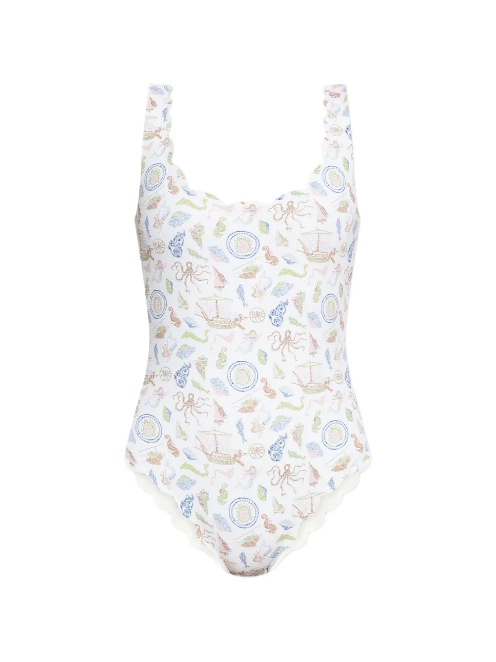 Marysia Palm Springs scalloped-edge printed swimsuit - Bianco