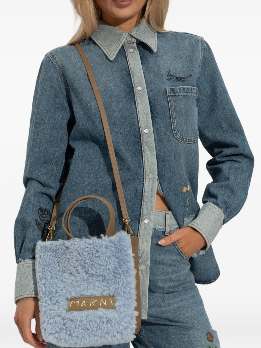 Marni Lammy en leren shopper Blauw