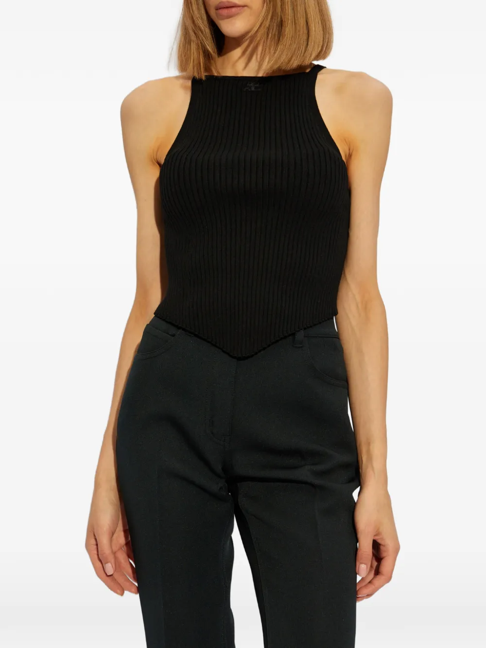 Courrèges Ribgebreide tanktop met logopatch Zwart