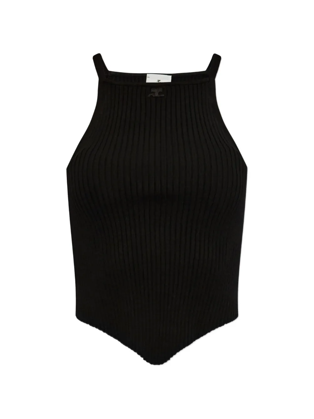 Courrèges Ribbed-knit Logo-patch Tank Top In Black