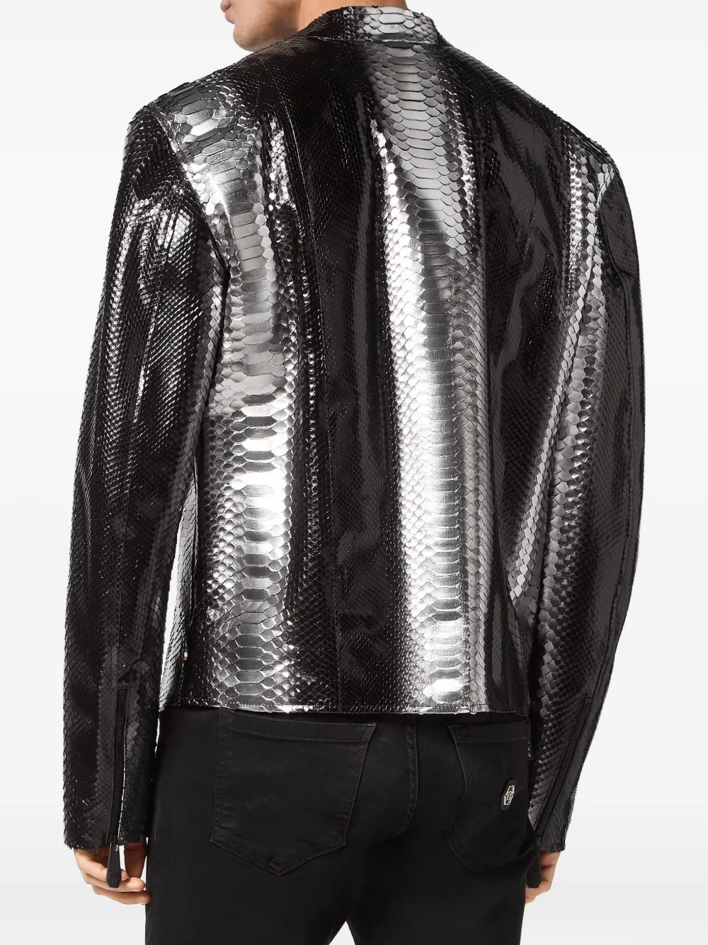 Philipp Plein Leren jack met python-effect Zilver