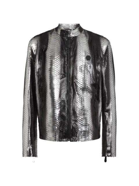 Philipp Plein python-leather biker jacket