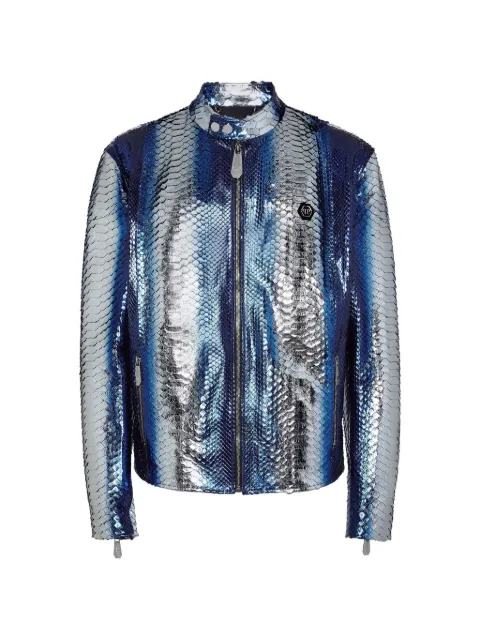 Philipp Plein python-leather biker jacket
