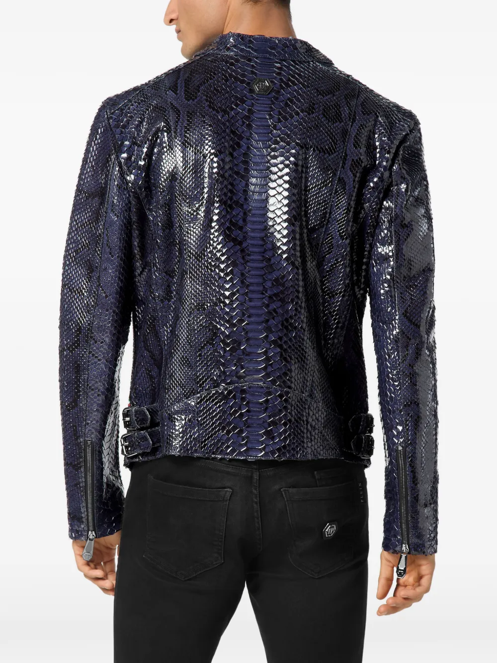 Philipp Plein Leren jack met python-effect Blauw